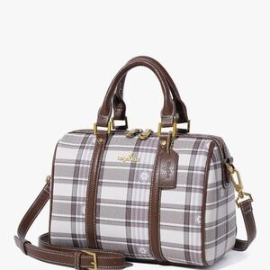 Angel Kiss White and Brown Plaid Satchel